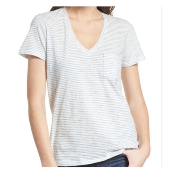 Madewell Whisper Pocket Tee White with Blue Stripes Size Small - Picture 1 of 10